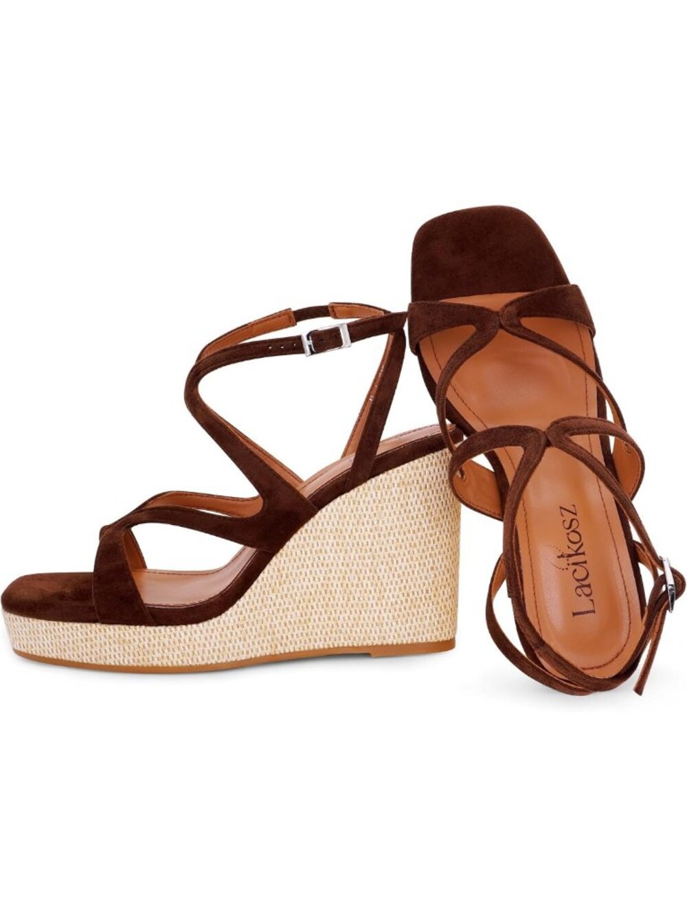 Chic Gold Wedge Sandals for Women | Raffia Platform, Open Toe, Ankle Strap